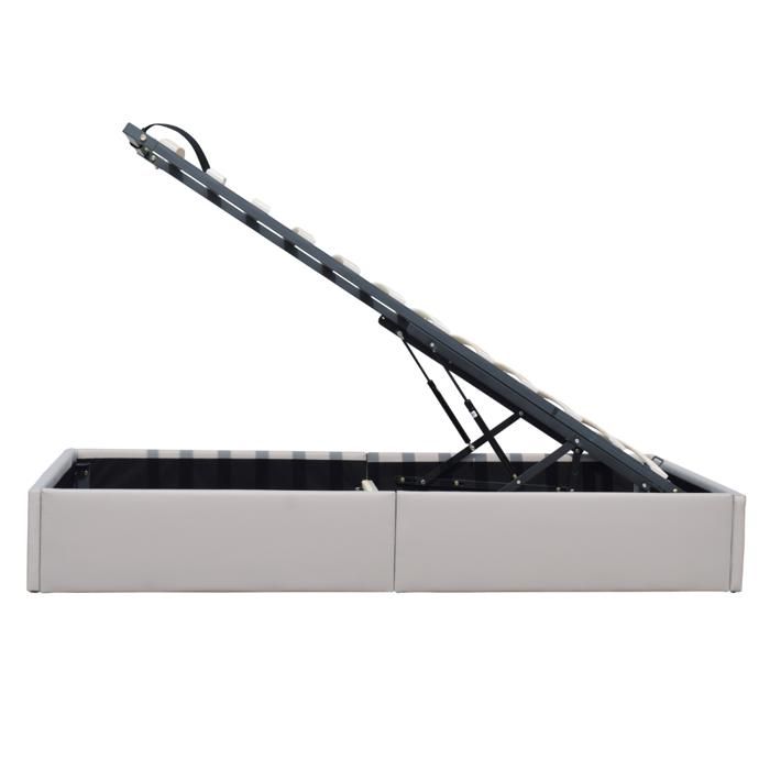 Solide Lit Coffre Gris pour matelas 90x200 cm - 12 Lattes - manon pieds - revetement PVC Simili facile dentretien
