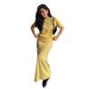 Women's Solid Color Round Neck Short Sleeve Knitted Half Skirt Set Solid Color Temperament Slimming Long Half Skirt Set Summer New Women's Clothing