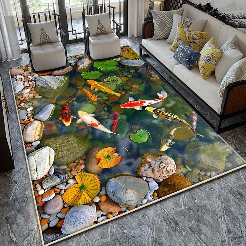 

3D Fishpond Luxury Rug for 200x300 Living Room and Bedroom Easy-Clean Non-Slip Decor 40x60cm