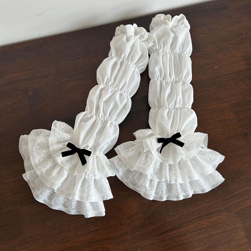 

Girl Sweet White Lace Layered Arm Sleeves Detachable Gloves Ruffled Floral Elastic Wristband Bridal Cuffs for Wedding Party