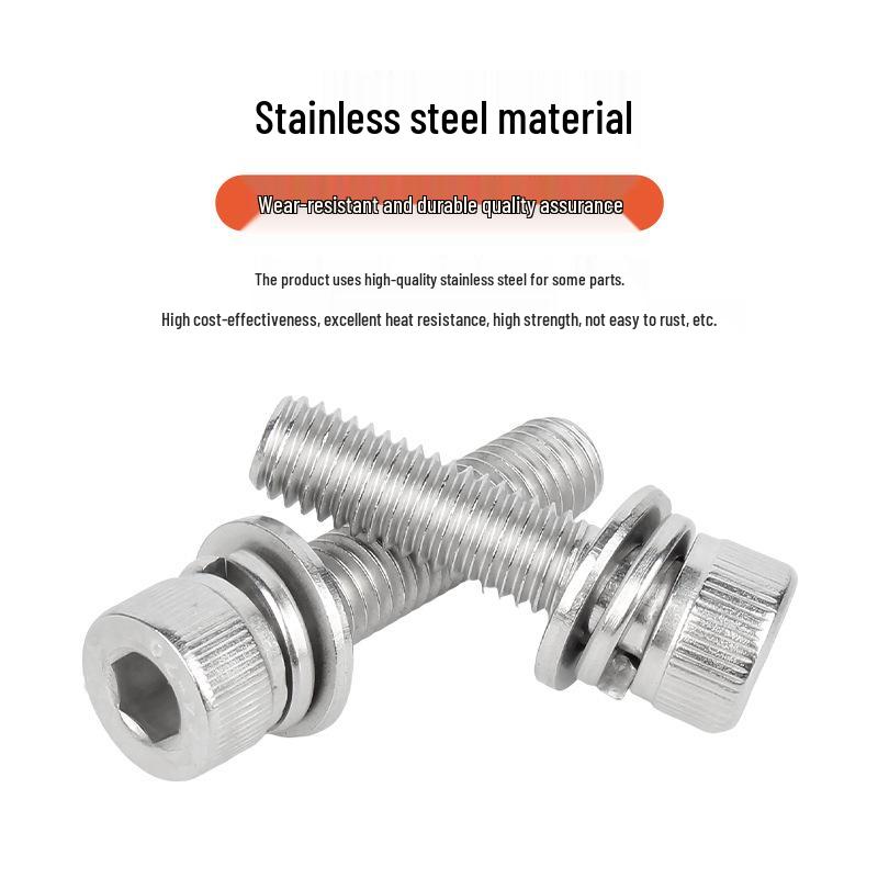 316 Stainless Steel Hex Socket Head Bolt with Flat Spring Washer, M3-M10.
