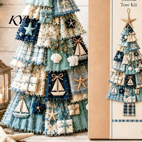 Accroche Murale Festive pour la Maison DIY Kit d'Assemblage Arbre de Noël Patchwork Surdimensionné, Ensemble d'Assemblage Tissu à Carreaux Rétro Décoration avec Ornements pour la Décoration des Fêtes Et