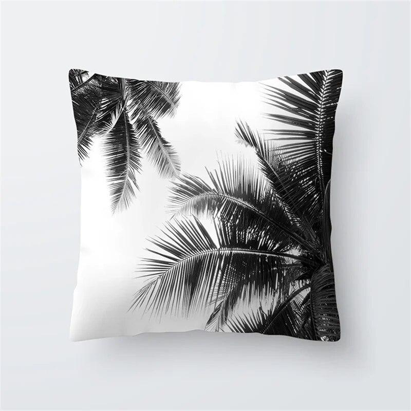 Home Decor Black and White Plant Leaf Sofa Pillow Cover Office Seat Cushion  Tropical