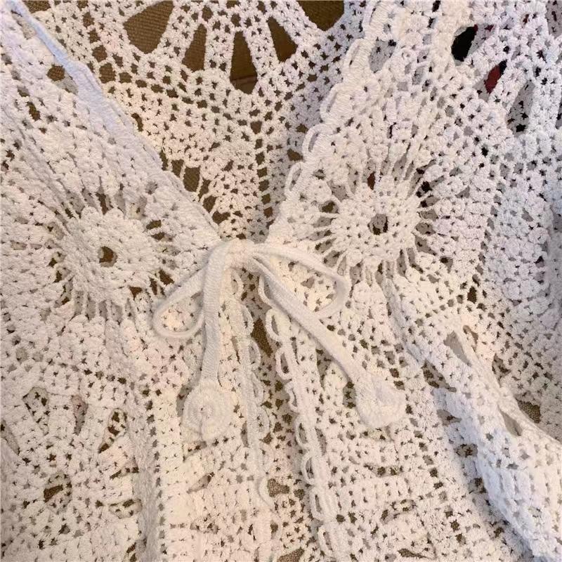 Cárdigan Chal de Ganchillo Bohemio con Cordones - Estilo Verano Resort para Mujer, Top de Manga Larga