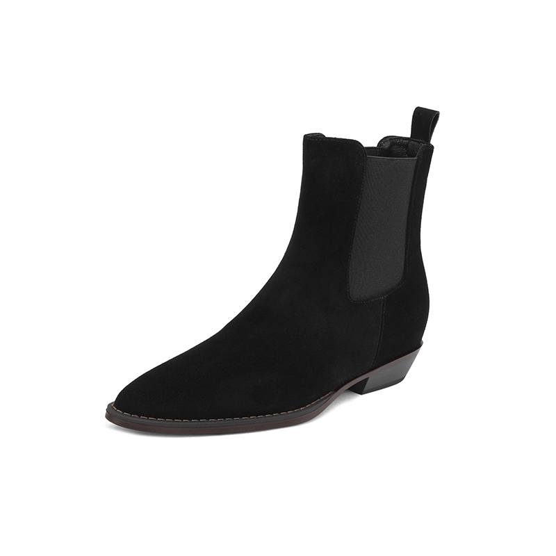 Krazing Pot Piele intoarsa de vaci iarna varf rotund gros tocuri joase cizme chelsea in crestere femei marime mare 41 botine la glezna