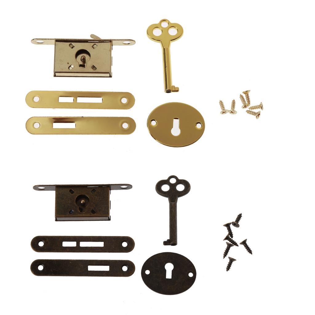 Antiguo para Pestillo Bisagra Vintage Cerraduras Metálicas para Cajón con para Llave Herrajes Decorativos para Muebles para Caja de Joyería de Madera Armari