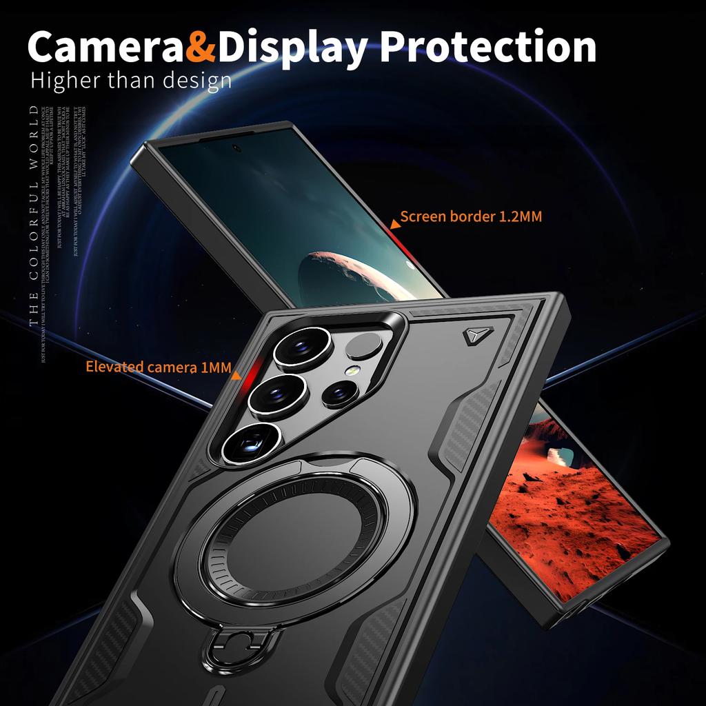Military Armor Shockproof Case For Samsung Galaxy S22 Ultra S23 FE S24 S25 Plus 360° Rotating Stand TPU Frame Plastic Back Cover