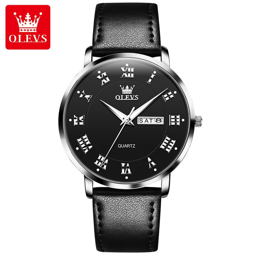OLEVS 2920 Custom Logo Luxury Waterproof Oem Watch Wrist Man Genuine Leather Luminous Classical Fashion Quartz Watch for Man
