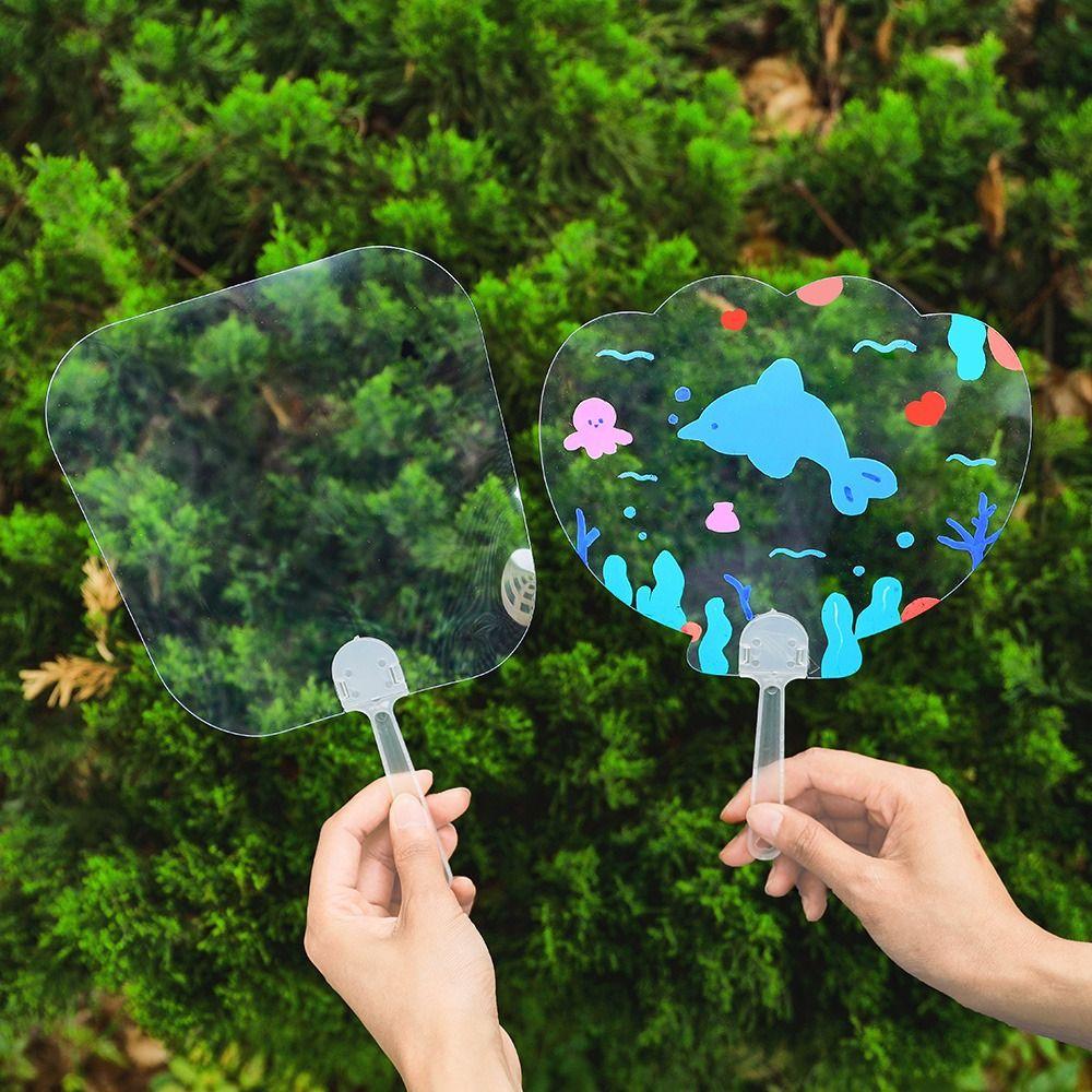 

Thicken Painting Graffiti Transparent Fans Painting Handheld Fan DIY Material Kids