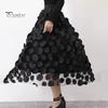 Women Summer Maxi Skirt Retro A-Line Large Hem Skirt Solid Color 3D Dot Decor High Waist Long Skirt
