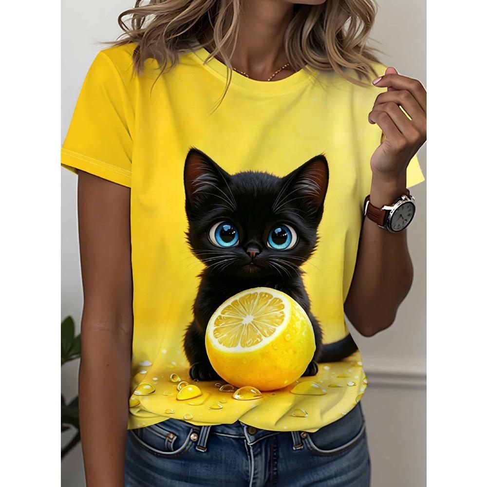 Summer Creative Fun Portrait Animals 3D Print Loose Short Sleeve T-shirt Breathable Women Casual Comfortable Versatile Sports T-shirts