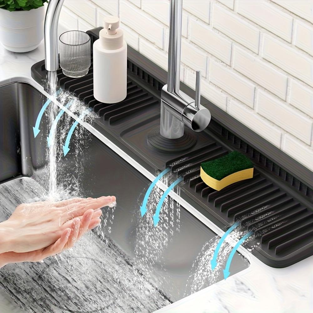 Kitchen Sink Splash Guard with 7° Slope Design,Quick Drain, Snap-On Fixation,Splash Catcher for Kitchen & Bathroom Countertops