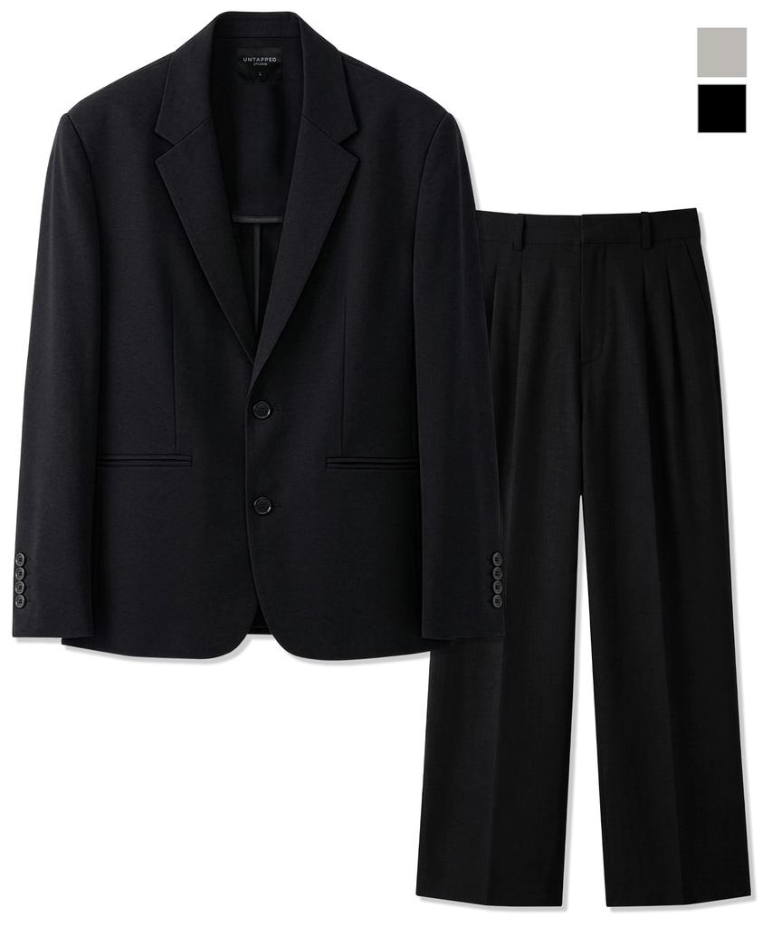 Untapped Studio [Set Up] Like Linen Oversized Blazer Jacket + Double-Pleated Wide Slacks 2 Colors