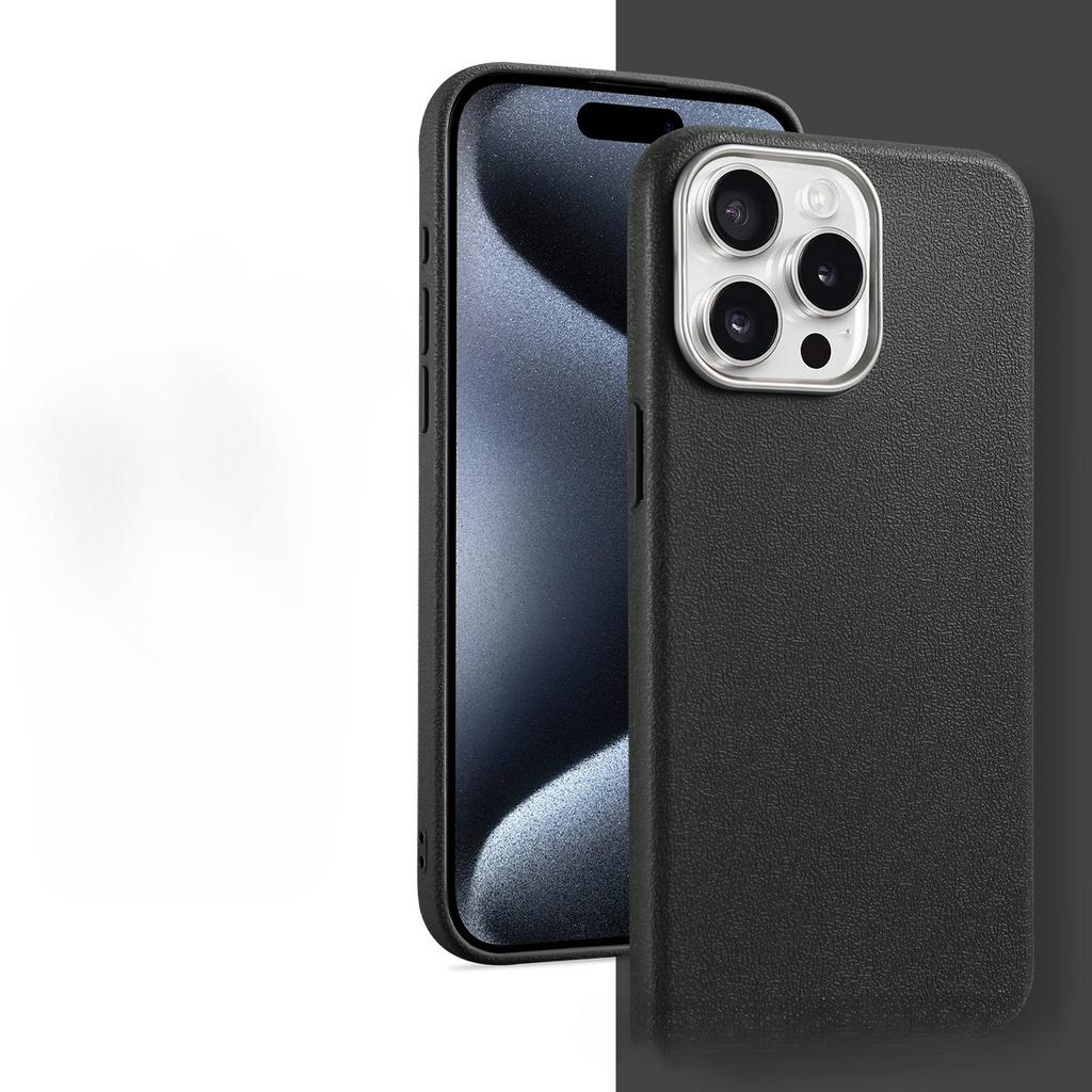 Luksusowe etui ze skóry PU dla iPhone 16 Pro Max, Premium Teksturowane Odporne na wstrząsy Etui Ochronne z Metalową Ramką na Aparat