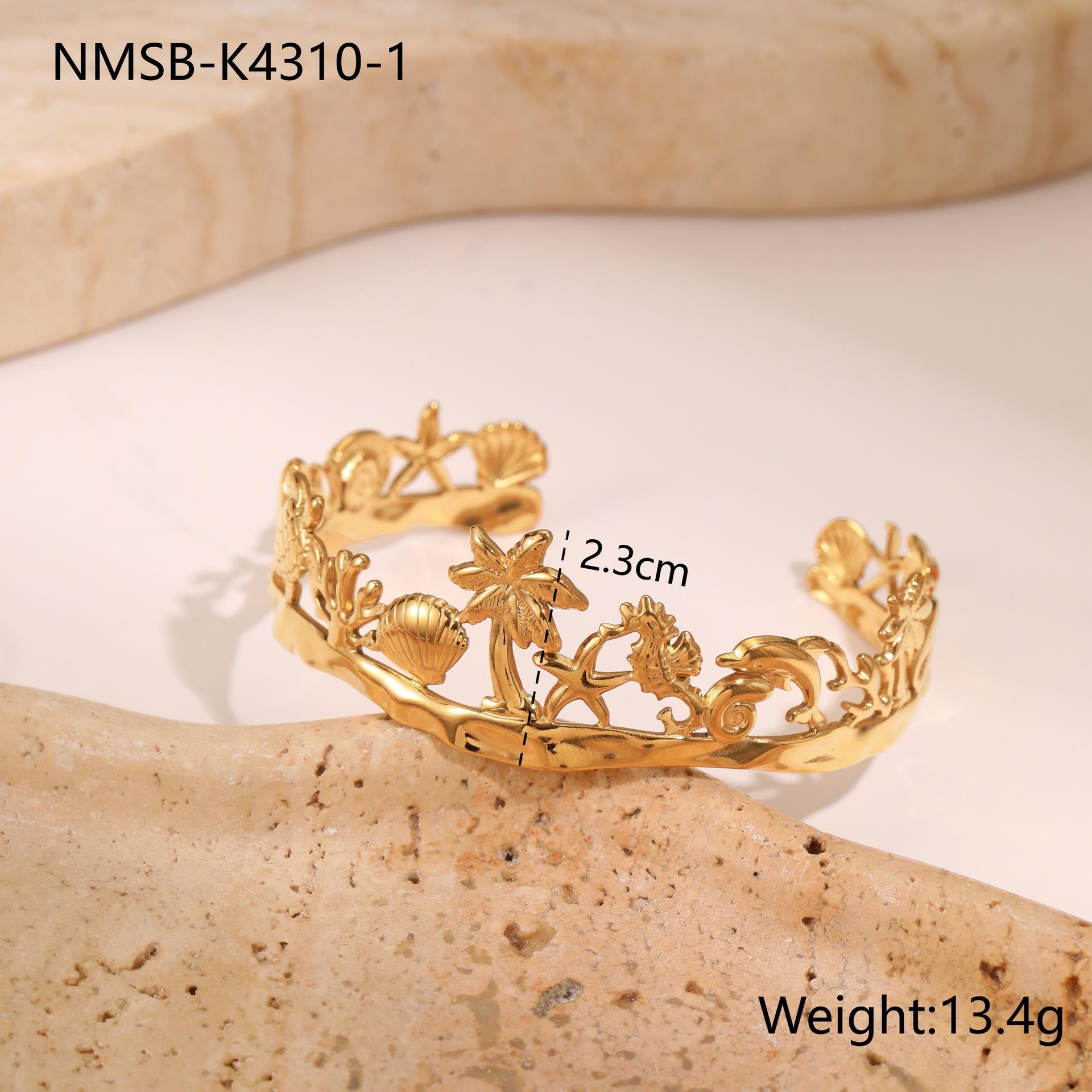 GEMCHIC Women s Stainless Steel Ocean Starfish Coconut Tree Mermaid Bangle Bracelet, Open Ring, Not Fading, Wholesale