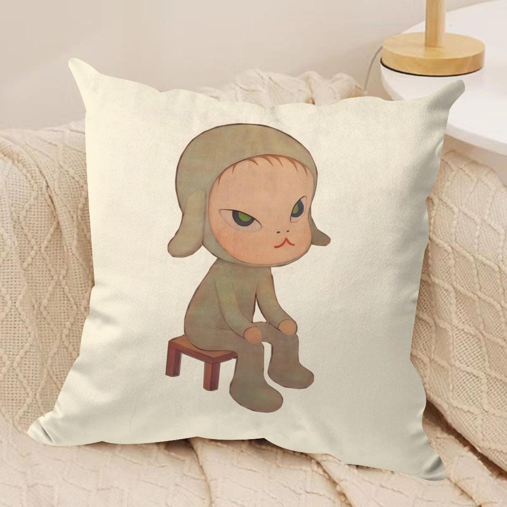 YYoshitomo Nara DDoll Cushion Cover Soft Plush Fabric DoubleSided Printed Sofa Cushion Cover for All Seasons Home Decor Gift