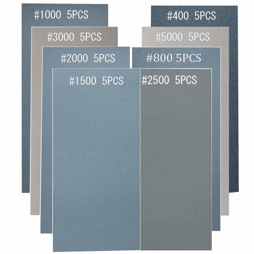 Piowio 40-Pack Sandpaper, Waterproof, Abrasive, Woodworking Sandpaper (400, 800, 1000, 1500, 2000, 2500, 3000, 5000, 8 Types, 5 Sheets Each) (40 Sheet