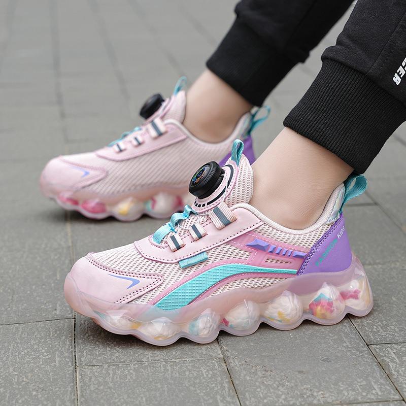 Kids' Quick-Lace Mesh Sneakers Colorful Bubble Sole Breathable Casual Sports Shoes Fashion Children's Trainers