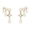 Vivienne Westwood Marybeth Water Drop Silhouette Metal Brass Glass Pearl Earrings Unisex Earrings White 6202015M02R107