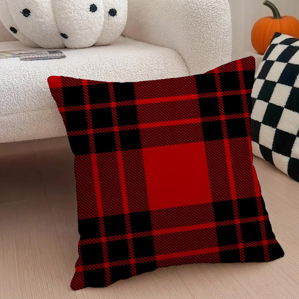 Klasyczny czerwony wzór w kratę Tartan Poszewka na poduszkę Pokrowiec na poduszkę do rzucania Ukryty guzik Trwały poliester Poduszka na krzesło