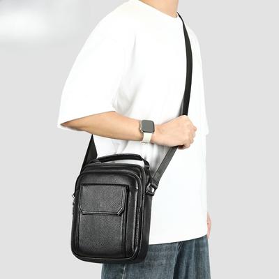 Herren Echtleder Umhängetasche, Rindsleder Business Casual Crossbody Bag, Tragbare Kleine Crossbody Bag