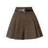 2024 Women's High-Waist Brown Wool Pleated Shorts: Autumn/Winter Wide-Leg Casual Skort