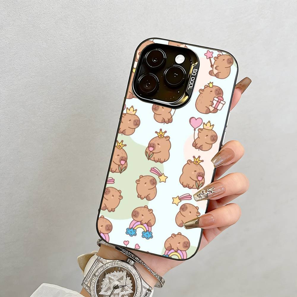 

Capybara Illustration Phone Case For iPhone 17,16,15,14,13,12,11 Plus,Pro Max,XS,Colorful Silver Black Cover iPhone14Plus