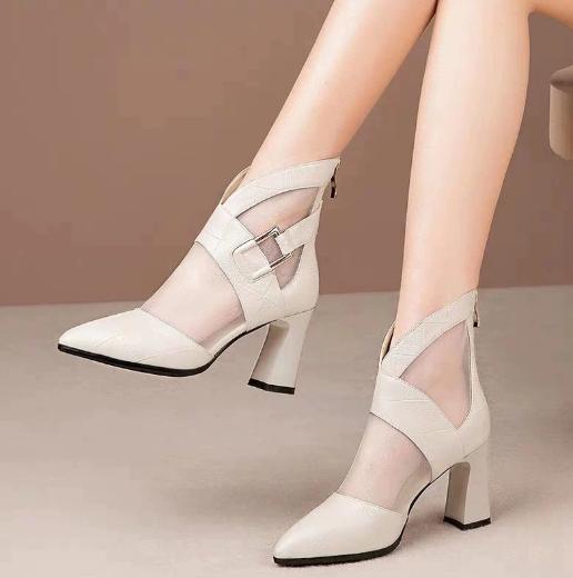 Fashion Super high heel slippers mesh women's flush boots black sandals ankle boots pointed toe parka hot sale