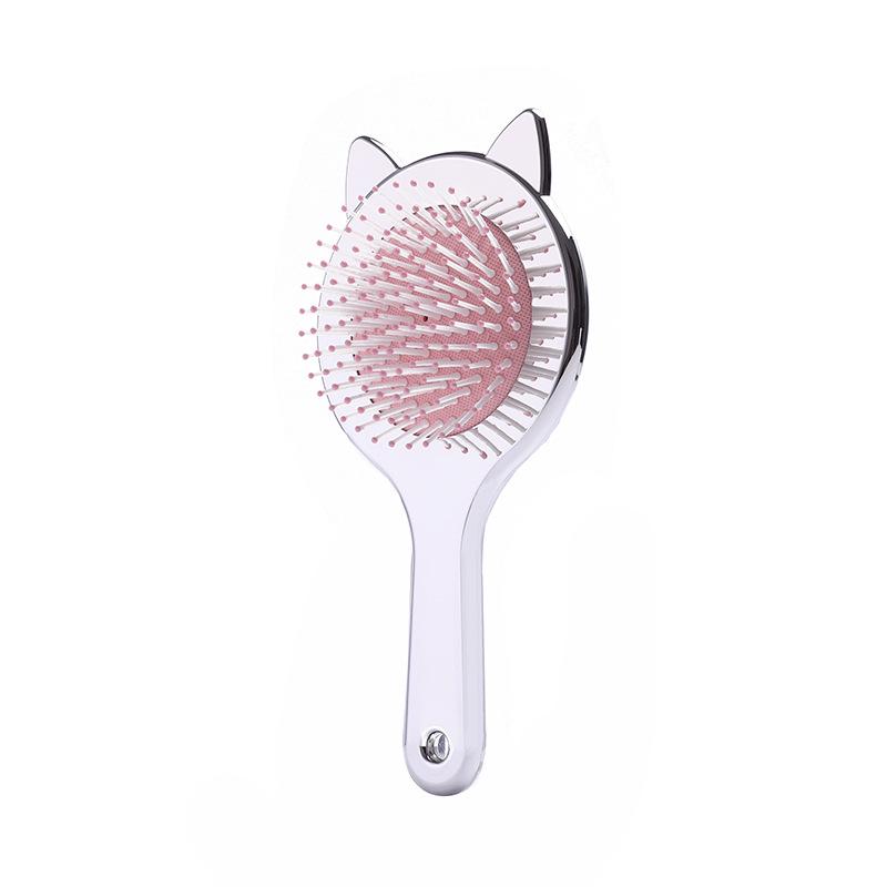 Women's Black Cat Ear Cushion Massage Comb – Portable, Smooths Hair