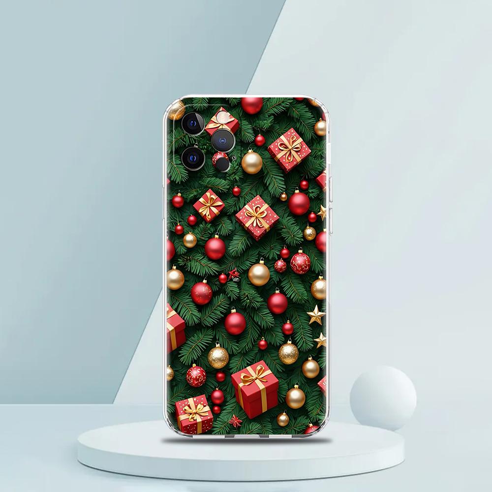 

Мягкий прозрачный чехол-бампер из ТПУ для iPhone 16 15 14 13 12 11 Pro Max XR 8 7 Plus XR Корпус Рождественская елка iPhone 16 Plus