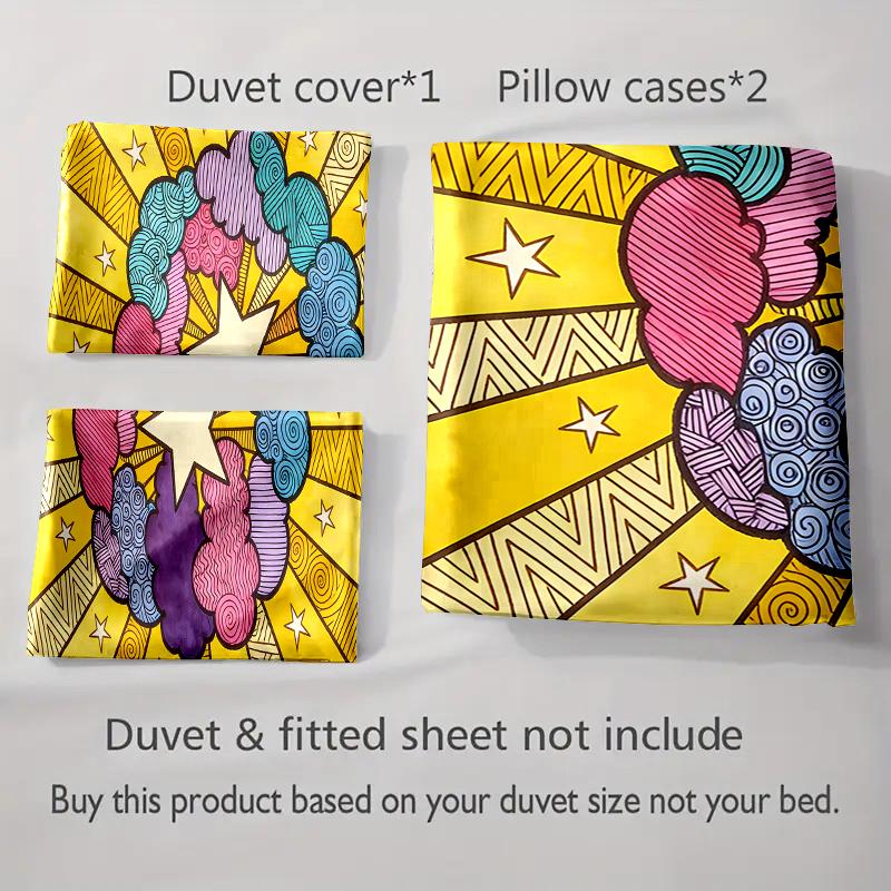 Colorful, Starburst, Clouds. Bedding Duvet Cover Sets Duvet Covers Pillowcases Gifts (1 * Duvet Cover 2 * Pillowcases, Without Duvet Insert)