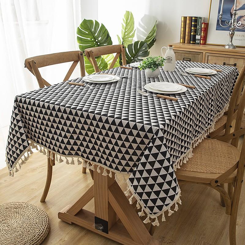 Modern Simple Tablecloth Cotton Lattice Tassel Home Dining Table Coffee Cover