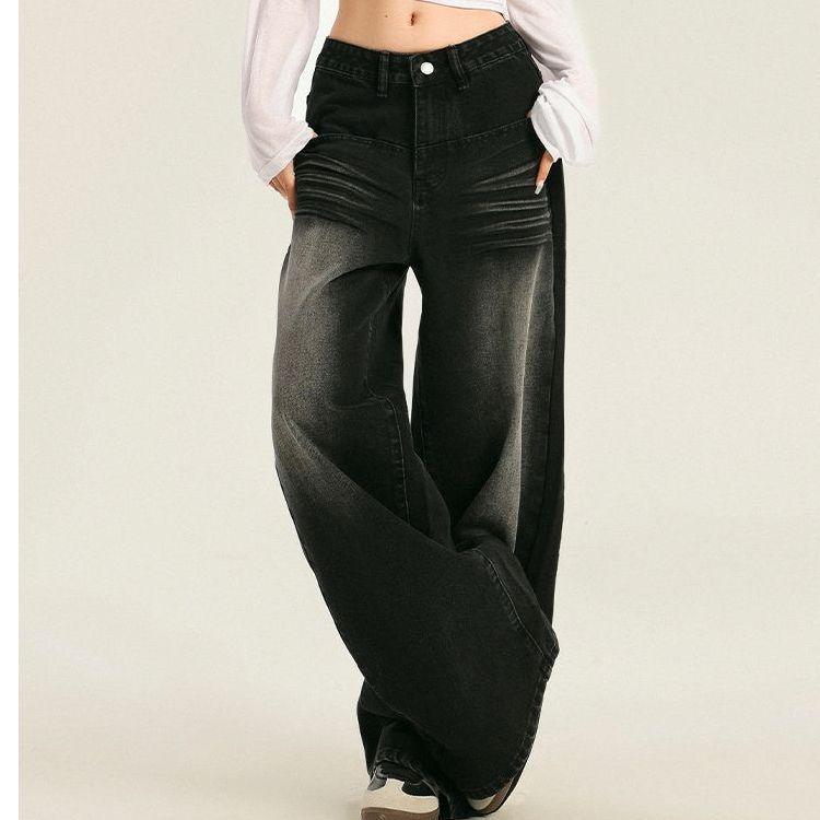 

Женские черные джинсы широкие от бедра - С высокой посадкой, стройнящие, универсальные прямые для весны и осени 2024. S