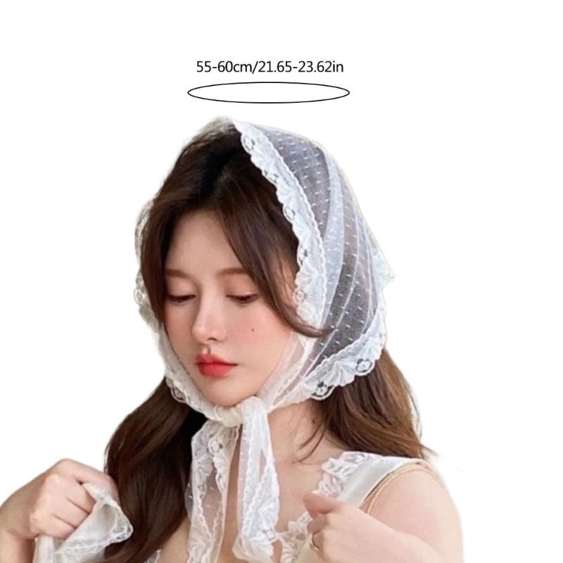 Elegant Women Lace Triangle Kerchiefs Summer Spring Sunproof Lace Triangle Bandana for Teens Girl Camping Taking Photo
