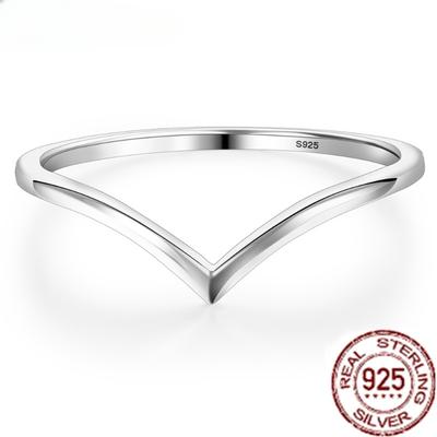 Trumium 100% 925 Sterling Silver Smooth V-shaped Rings for Women Classic Finger Ring Stackable Simple Jewelry Not Fading