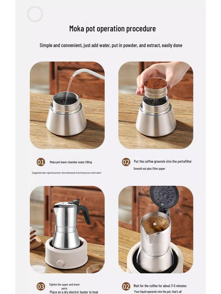 304 Stainless Steel Italian Moka Pot - High Pressure Espresso & Drip Coffee Maker