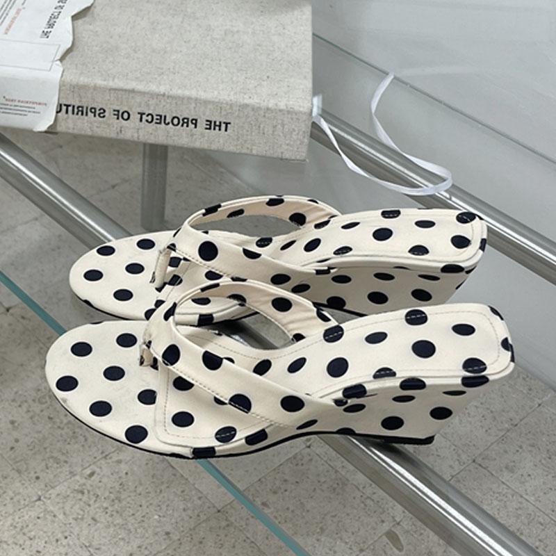 

Eilyken Designer Polka Dot Wedges High Heels Women Slippers 2026 Summer Shallow Clip Toe Flip-Flops Ladies Shoes 35 абрикосовий