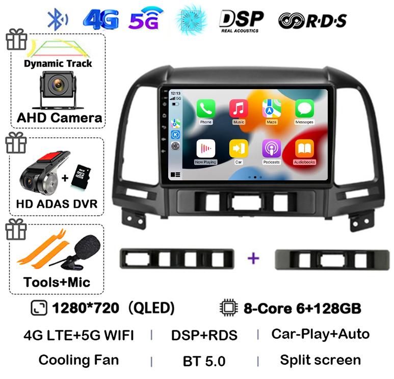 Android 14 Carplay Auto Car Radio For Hyundai Santa Fe 2 2006-2012 4G+WIFI Multimedia Player GPS 2Din Autoradio Stereo Head Unit