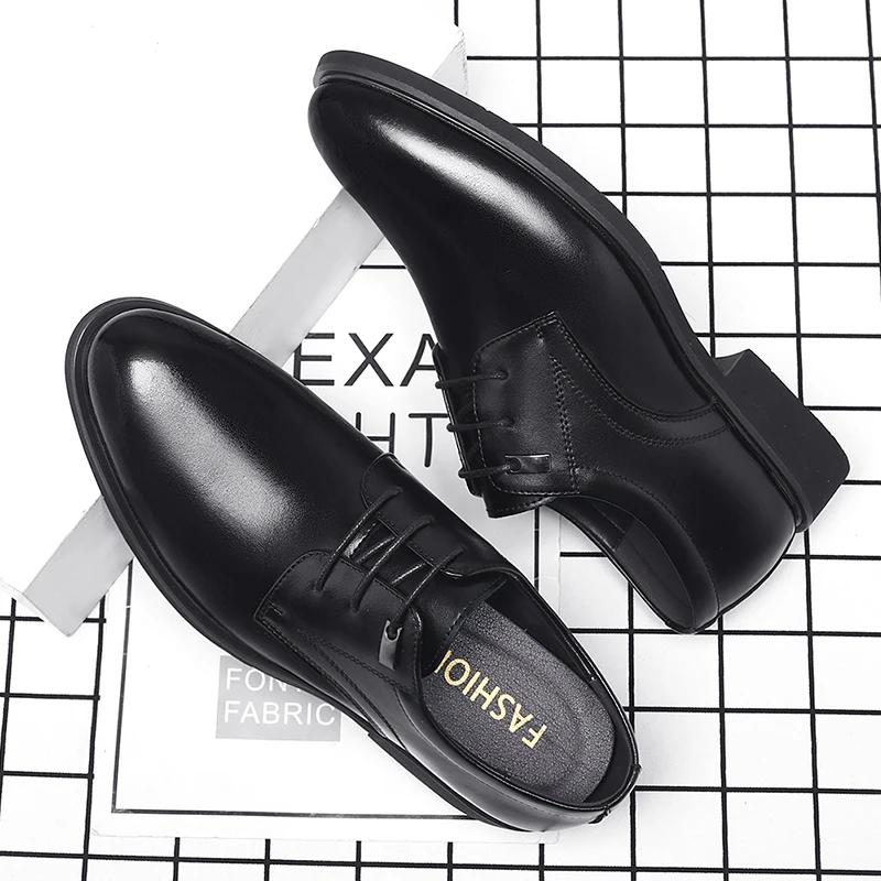 Fashion Men Flat / 6CM Heightening Elevator Shoes Hollow Breathable Business Formal Leather Shoes Man British Dress Casual Wedding Shoes
