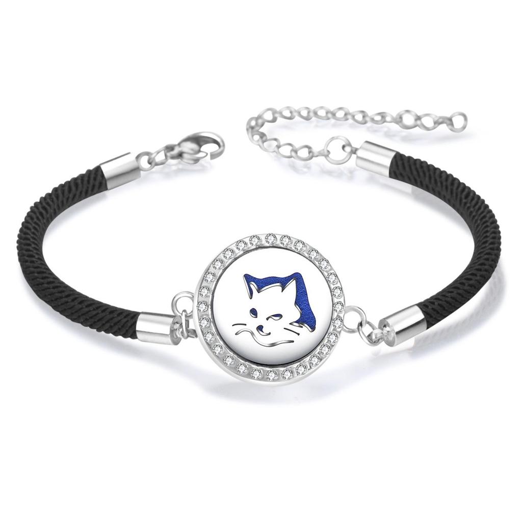 Diamond Inlaid Aroma Diffuser Bracelet: Adjustable Black Rope Wristband for Women