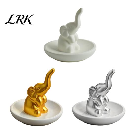 Glazed Ceramic Storage Box Jewelry Tray, with Upturned Nose Elephant Design, Waterproof Case Compact Organizer for Rings Earrings Bracelets
