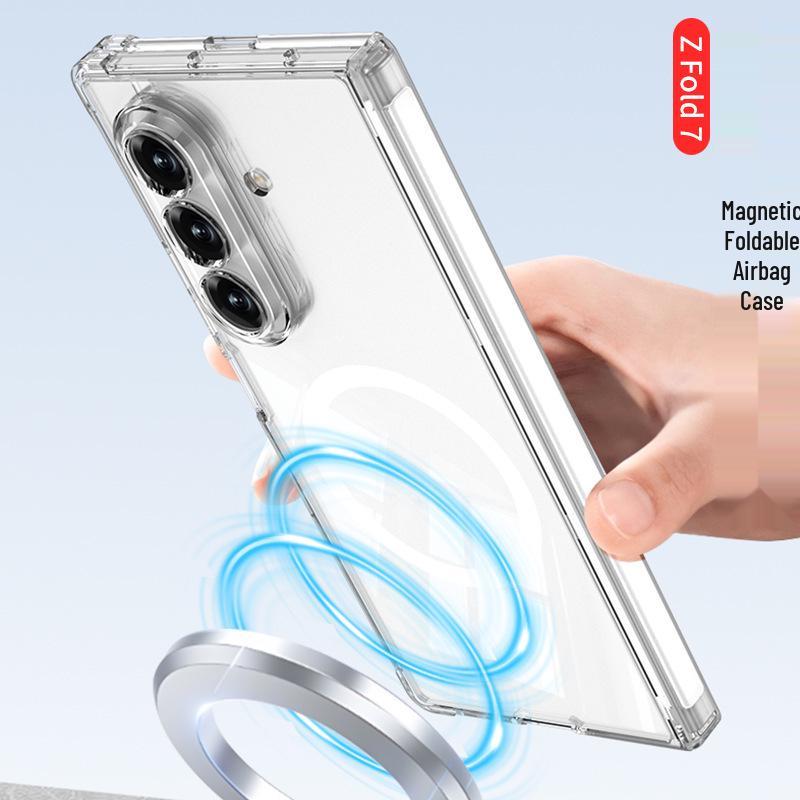 Samsung Z Fold7 Magnetic Anti-Fall Airbag Transparent Protective Case with Magsafe Wireless Charging Compatibility.