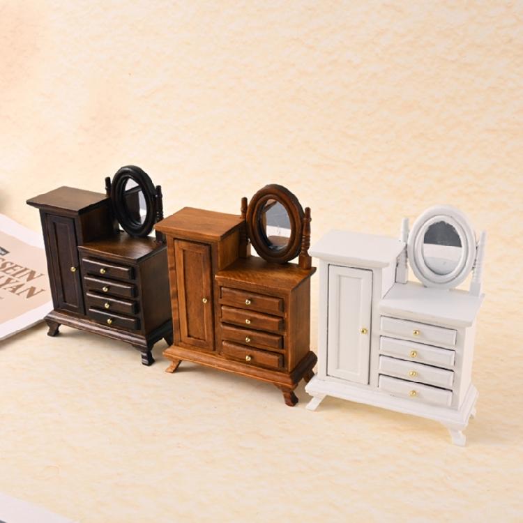 Dollhouses Furniture 1/16 Wood Dressing Table with Working Drawers and Cabinet for Craft Model Project Scene Decoration