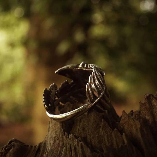 Moth And Fern Adjustable Ring Handmade Vintage Insect Animal Wrap Ring Inspirational Jewelry Gift for Women Men
