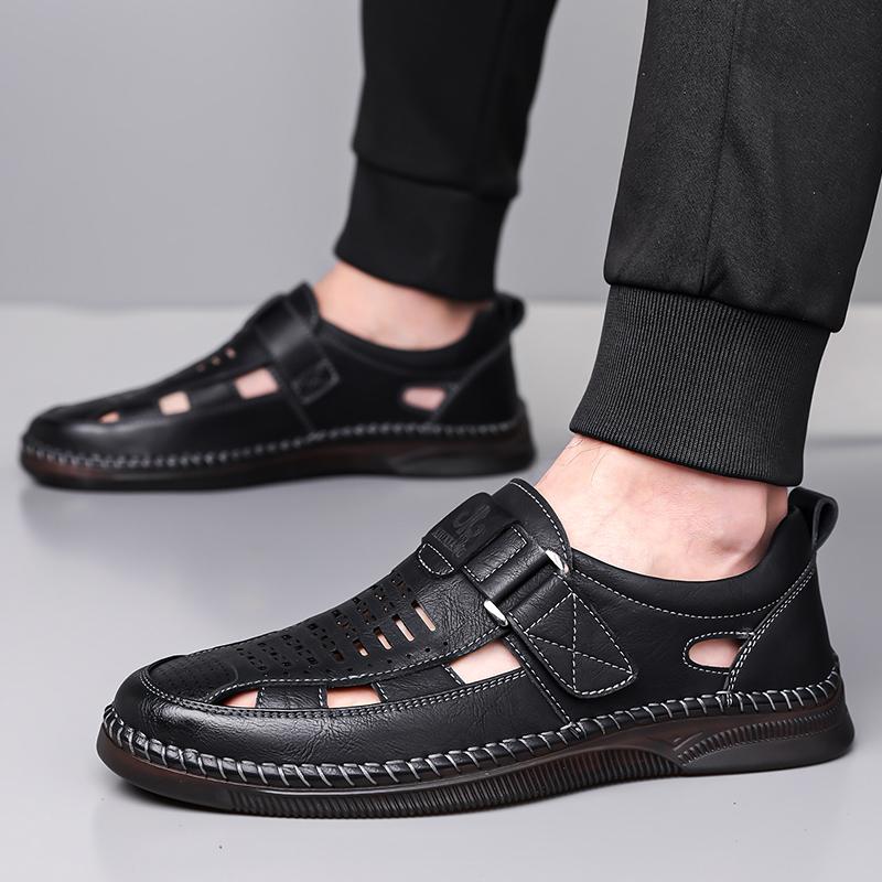 Men's Sandals Shoes Genuine Leather Anti-slip Breathable Hollow Outdoor Sports Beach Shoes Casual Sandals