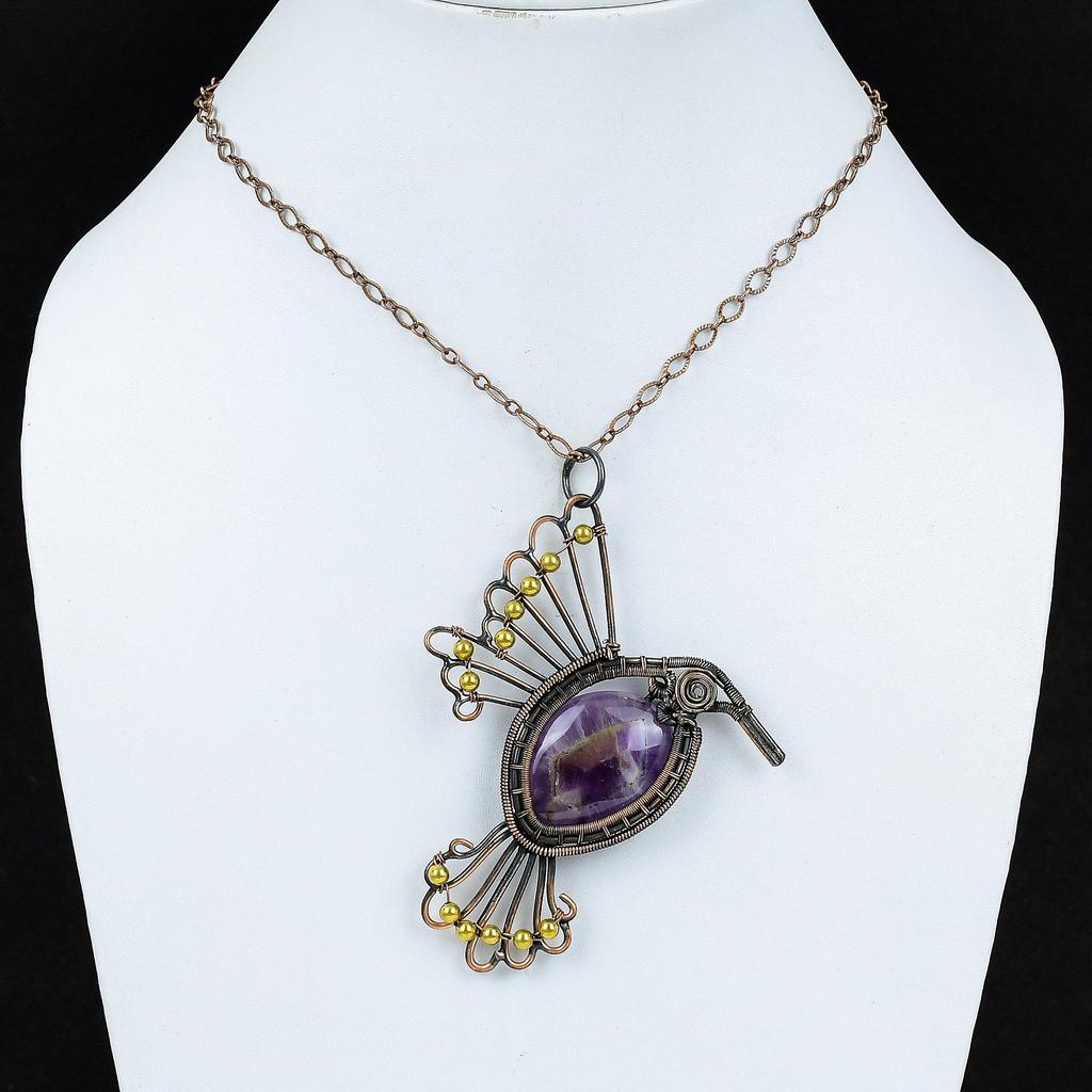 Pandantiv Ametist Stea Pandantiv Înfășurat în Sârmă de Cupru Bijuterii Handmade Pandantiv Unic Pasăre Bijuterii Uimitoare din Cupru Pandantiv cu Piatră Prețioasă Cadou Pentru Soție