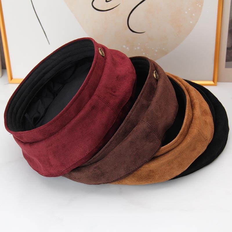 Suede Beret Women's Autumn and Winter British Retro Pumpkin Hat Metal Label Octagonal Hat Show Face Small Painter Newsboy Hat