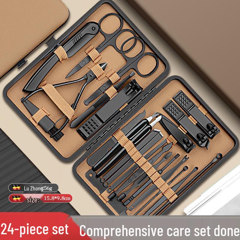 

Коричневый набор для стрижки и ухода за ногтями из 24 предметов с ножницами для кутикулы из нержавеющей стали и пилкой для ногтей