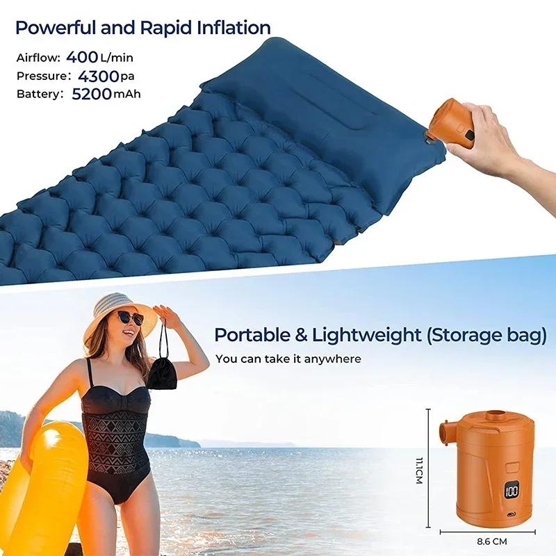 Electric Air Pump Inflator Battery Rechargeable Air Compressor for PVC Boat Mattress Inflatable Swimming Pool Raft Air Bed