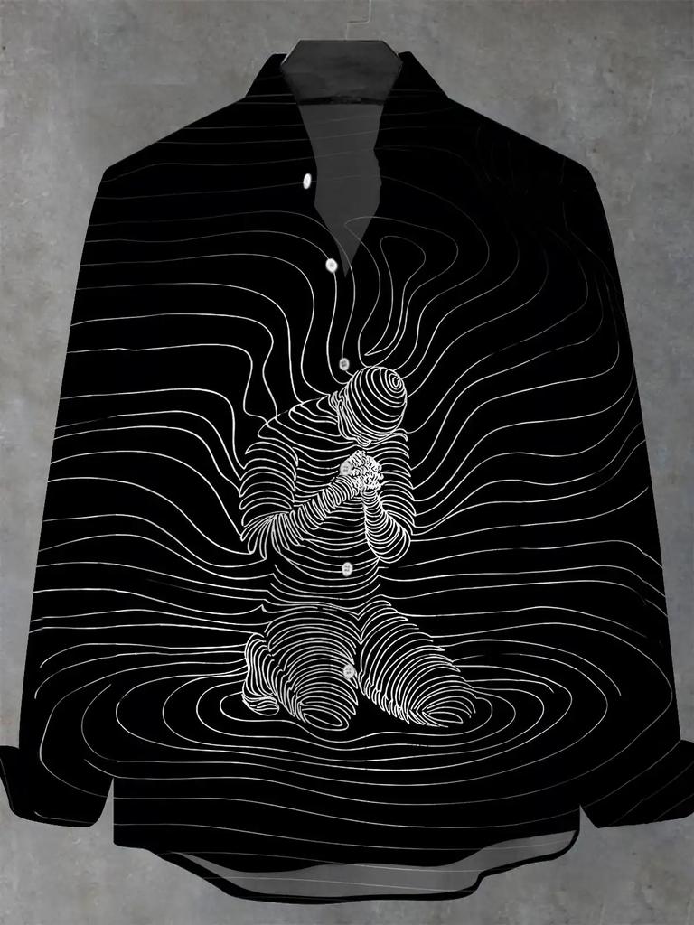 Eye-catching lightning galaxy print long-sleeve shirt, trendy casual style.